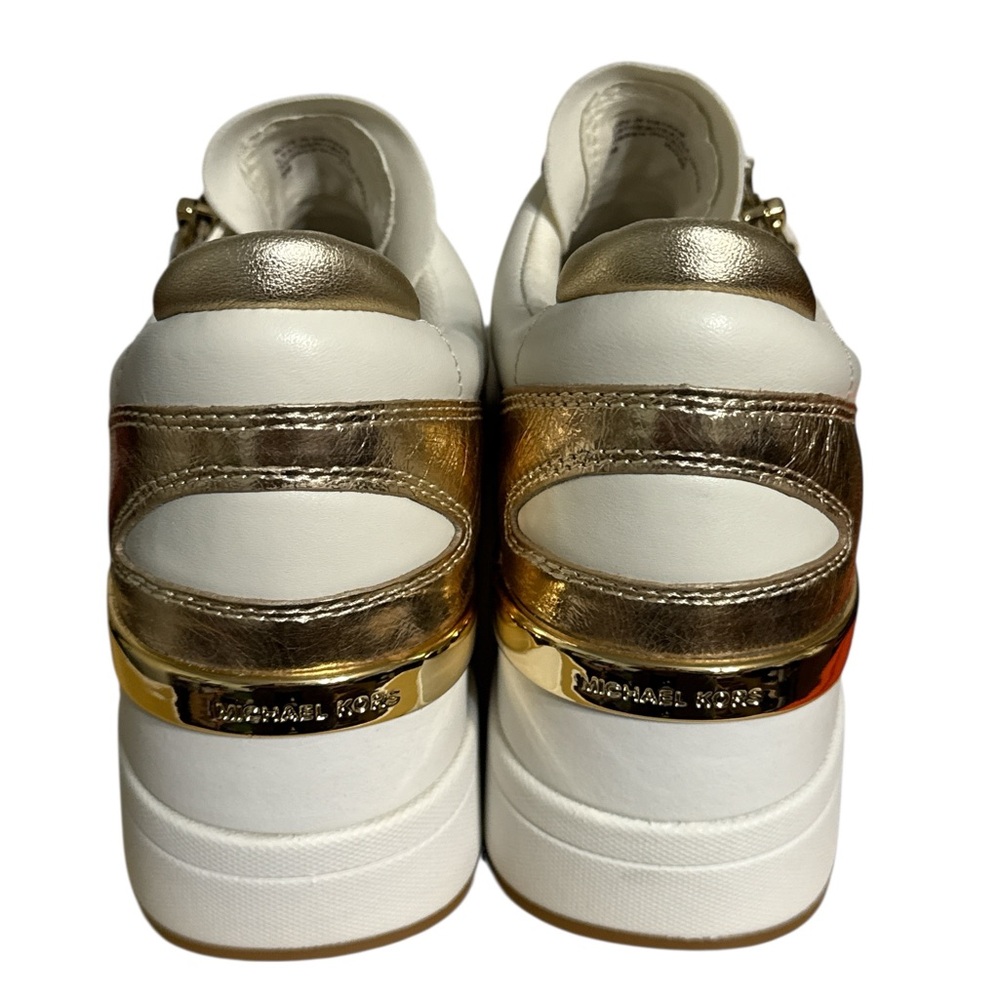❤️🎁Michael  Kors Darby Wedge Gold and White Women's Sneakers - Picture 3 of 4